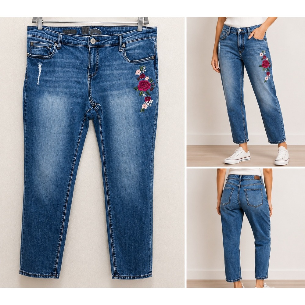 KUT From The Kloth Katy Boyfriend Jeans Women's 16 Floral Embroidered